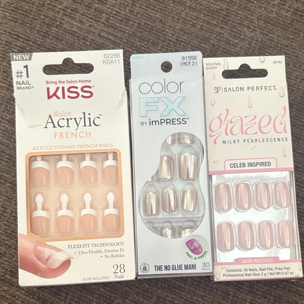 Kiss, imPRESS & Salon Perfect Assorted Press-On Nail Sets - Pink & Pearl Tones